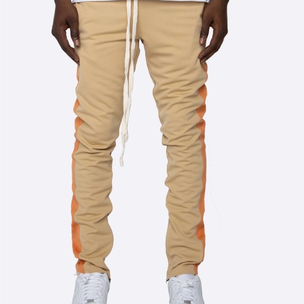 Men's Tan Joggers with Orange Side Stripe